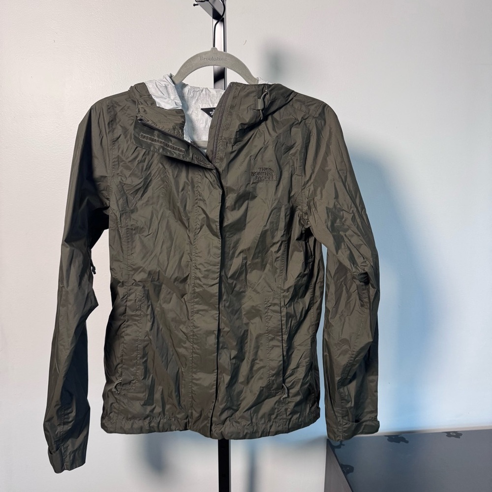 The North Face Olive green Hooded Windbreaker Jacket women Small Petite